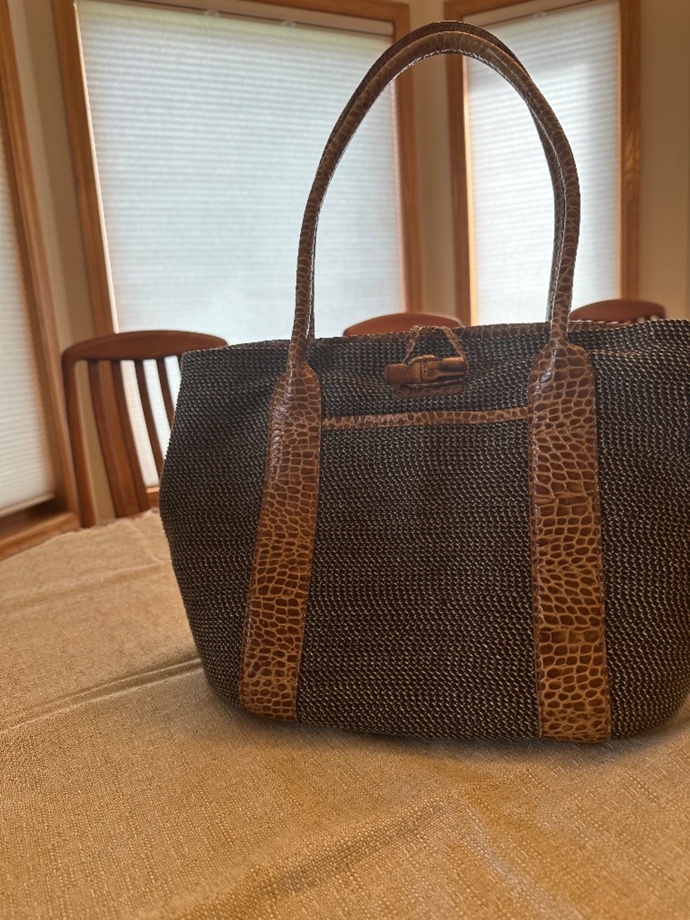 EUC Eric Javits Woven Tote with Croc Detailing